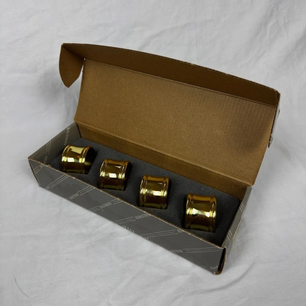 Baldwin Brass Napkin Rings Set of 4 Polished Gold Tone Table Decor Vintage